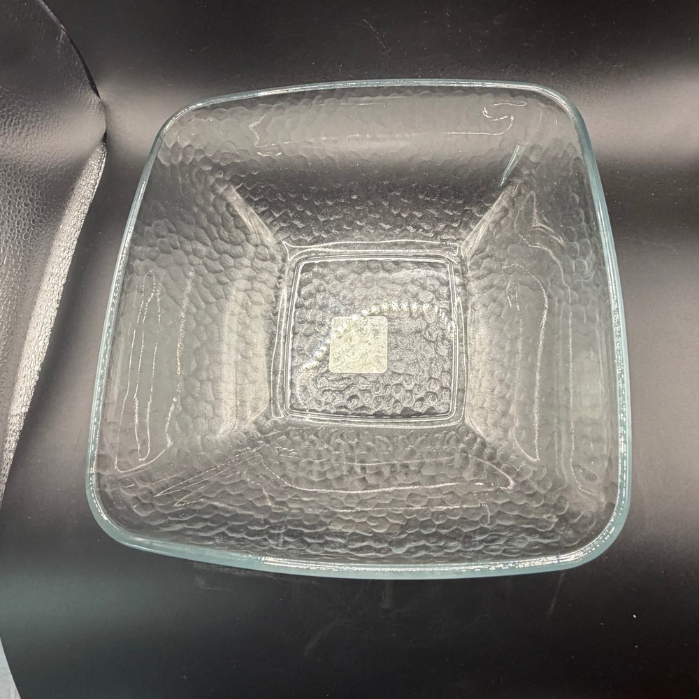 Anchor Hocking Madison Serving Bowl Clear Square Hammered Glass Vintage USA